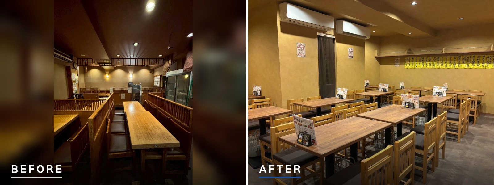 東京都渋谷区道玄坂 店舗内装工事 奥客席 ビフォーアフター